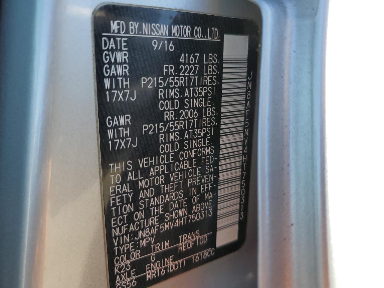 JN8AF5MV4HT750313 2017 Nissan Juke S