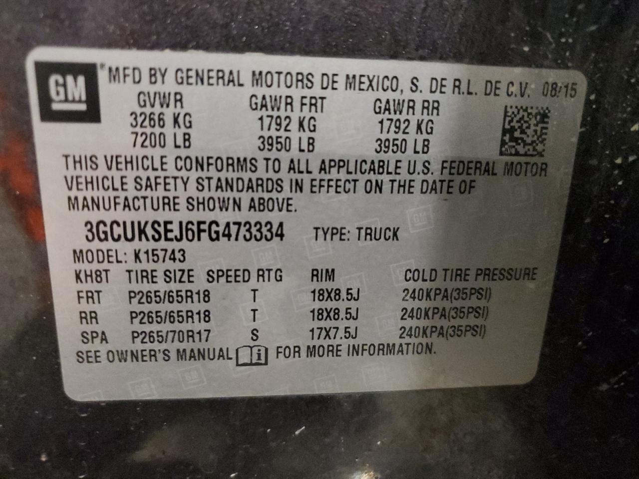 3GCUKSEJ6FG473334 2015 Chevrolet Silverado K1500 Ltz