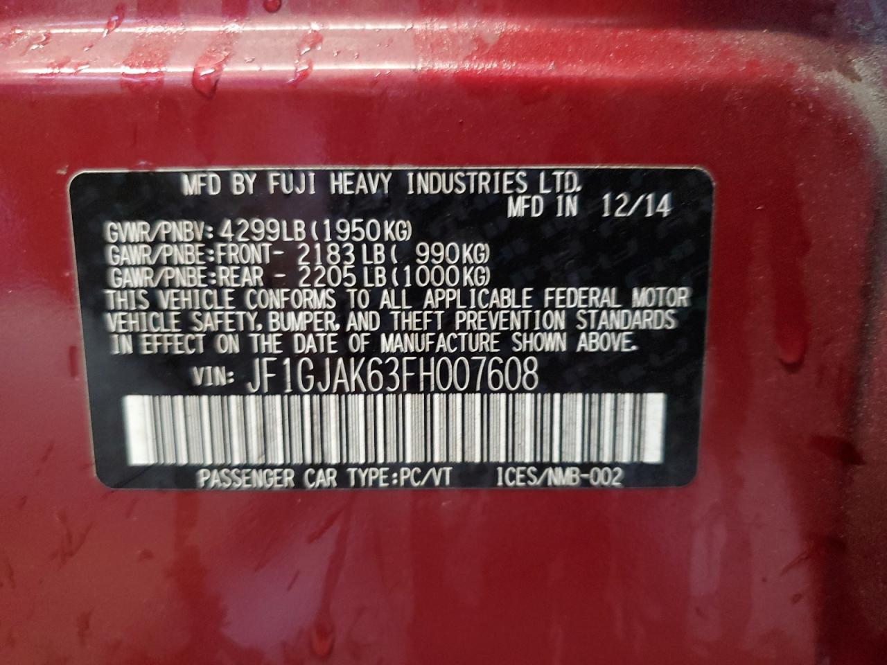 JF1GJAK63FH007608 2015 Subaru Impreza Premium Plus