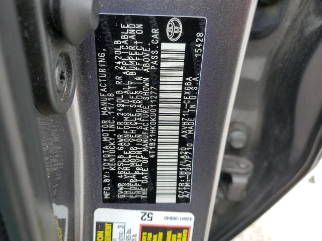 VIN 4T1B21HK0KU011277 2019 Toyota Camry, Hybrid no.12