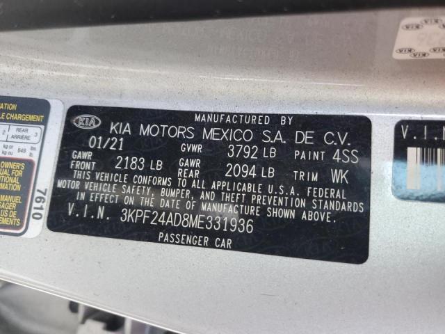 2021 Kia Forte Fe VIN: 3KPF24AD8ME331936 Lot: 61381864