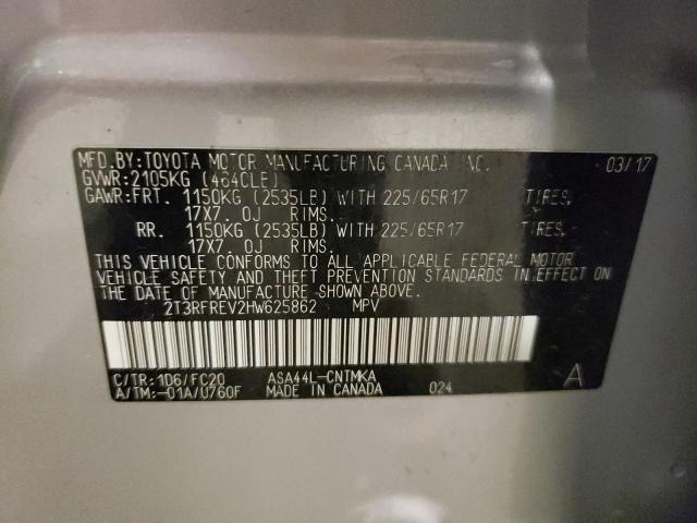 2017 Toyota Rav4 Xle VIN: 2T3RFREV2HW625862 Lot: 62007394