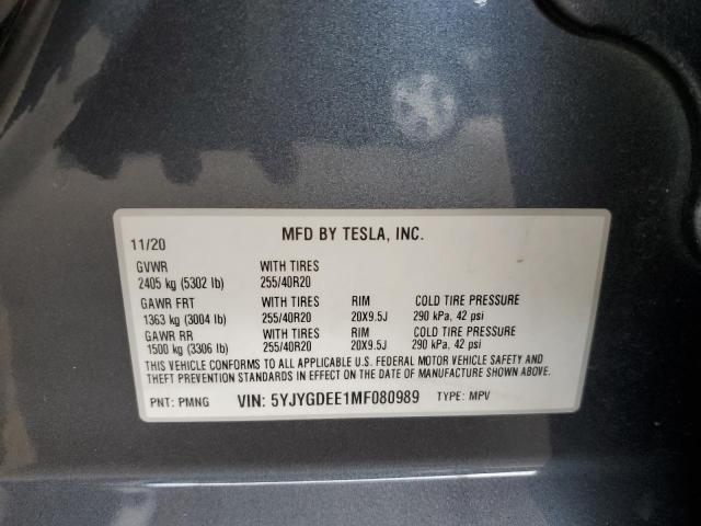 2021 Tesla Model Y VIN: 5YJYGDEE1MF080989 Lot: 61638374