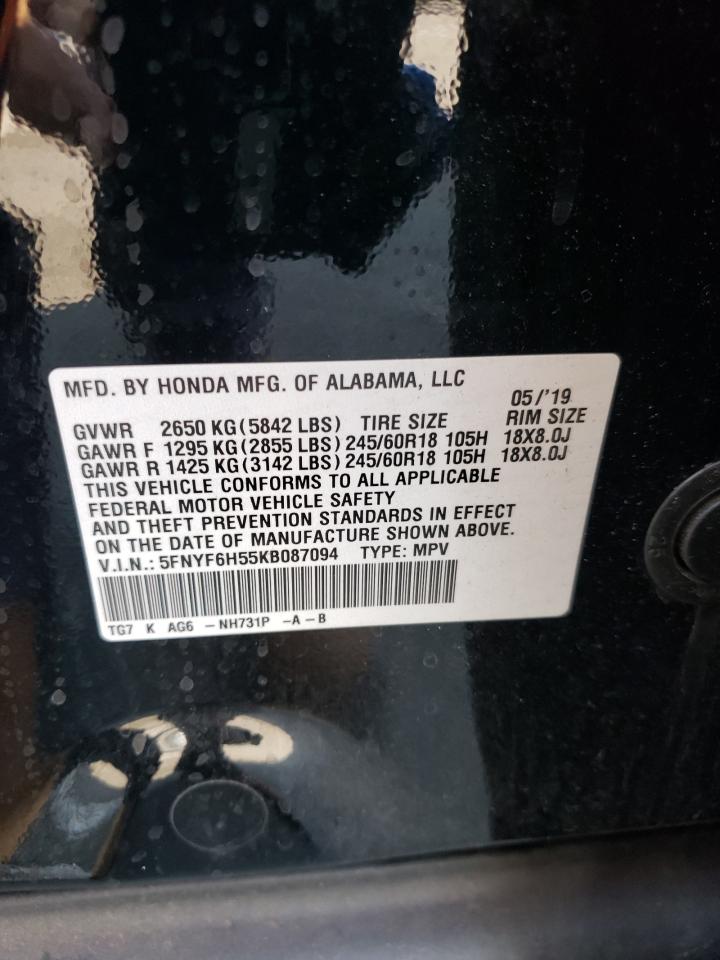 5FNYF6H55KB087094 2019 Honda Pilot Exl