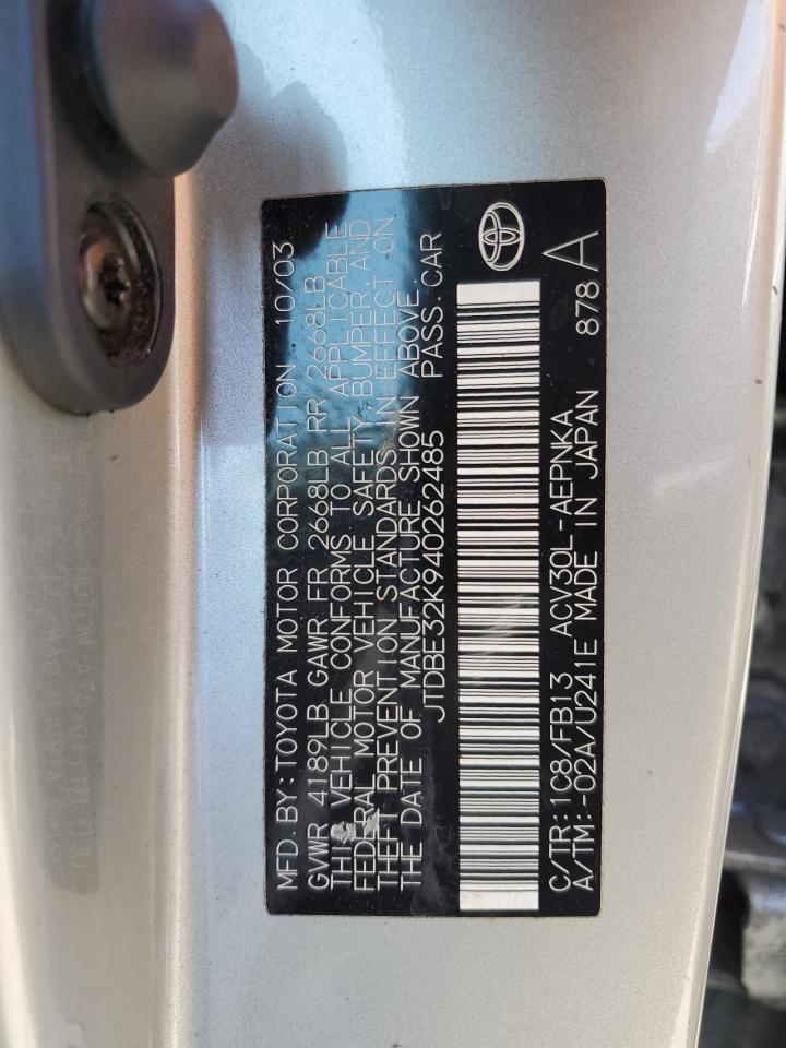 JTDBE32K940262485 2004 Toyota Camry Le