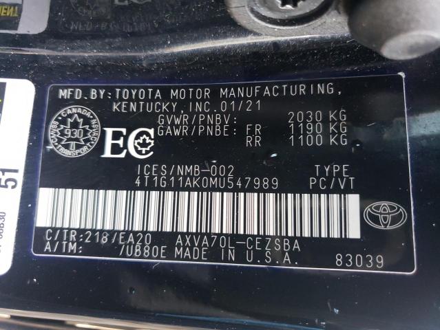 2021 TOYOTA CAMRY SE - 4T1G11AK0MU547989