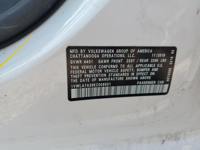 2019 VOLKSWAGEN PASSAT WOL - 1VWLA7A39KC009001