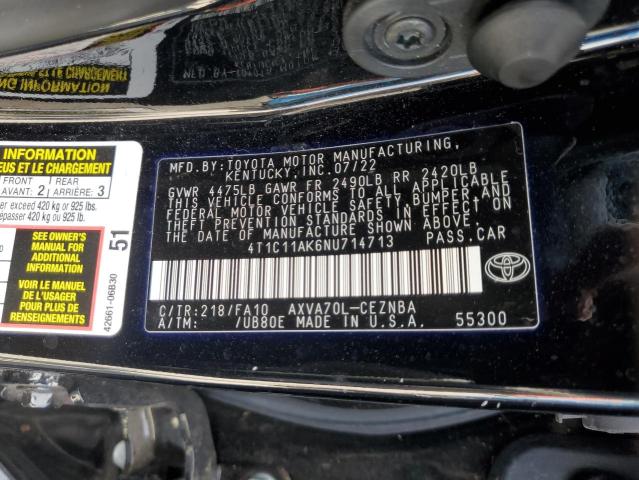 VIN 4T1C11AK6NU714713 2022 Toyota Camry, LE no.12