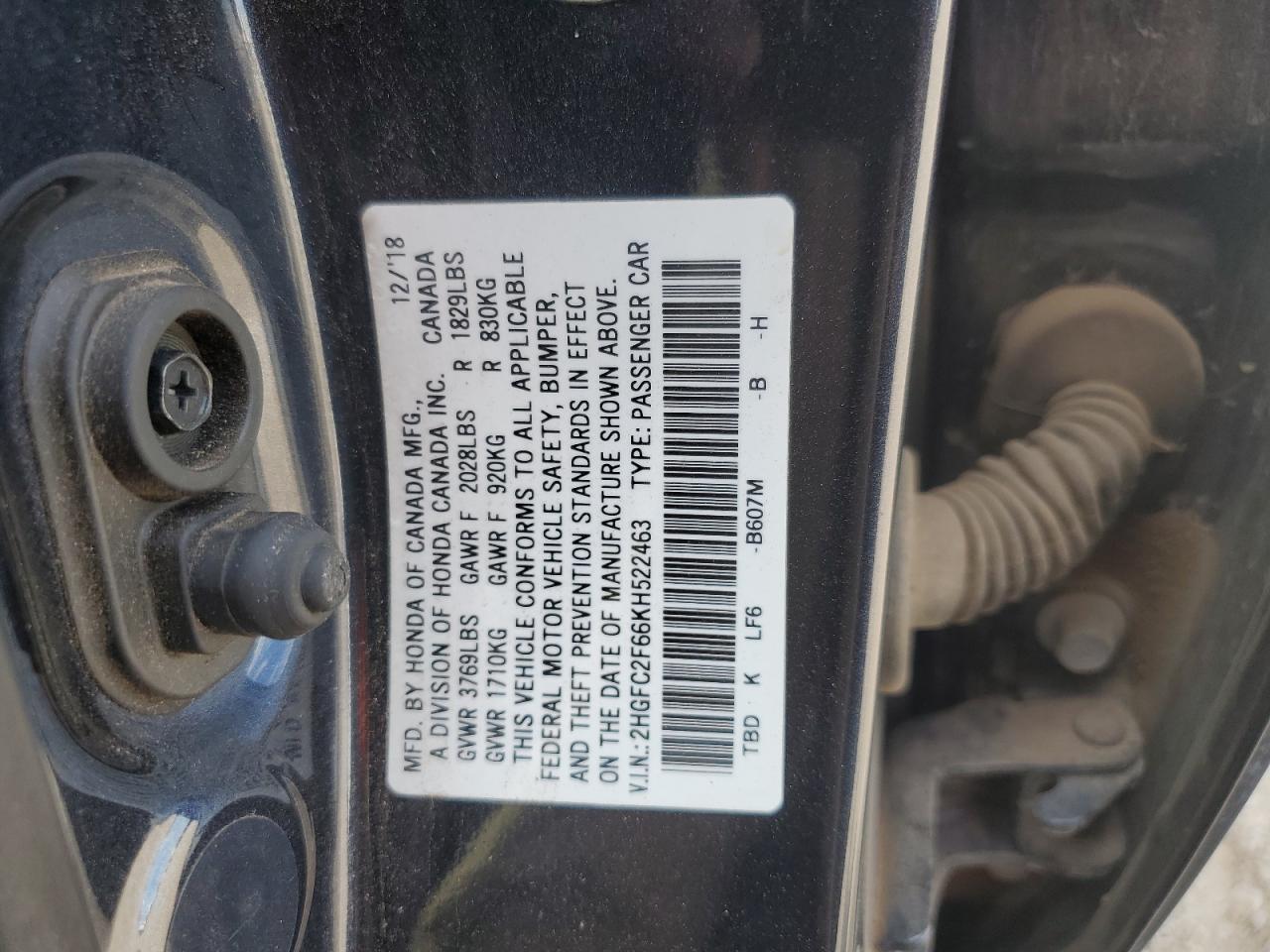 2HGFC2F66KH522463 2019 Honda Civic Lx