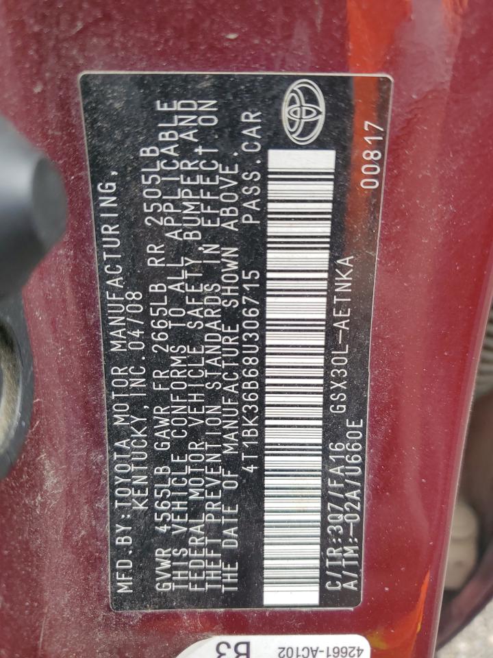 4T1BK36B68U306715 2008 Toyota Avalon Xl