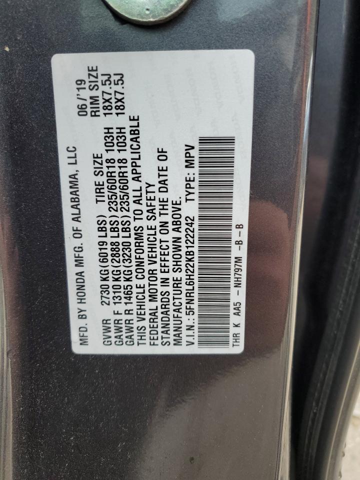 5FNRL6H22KB122242 2019 Honda Odyssey Lx