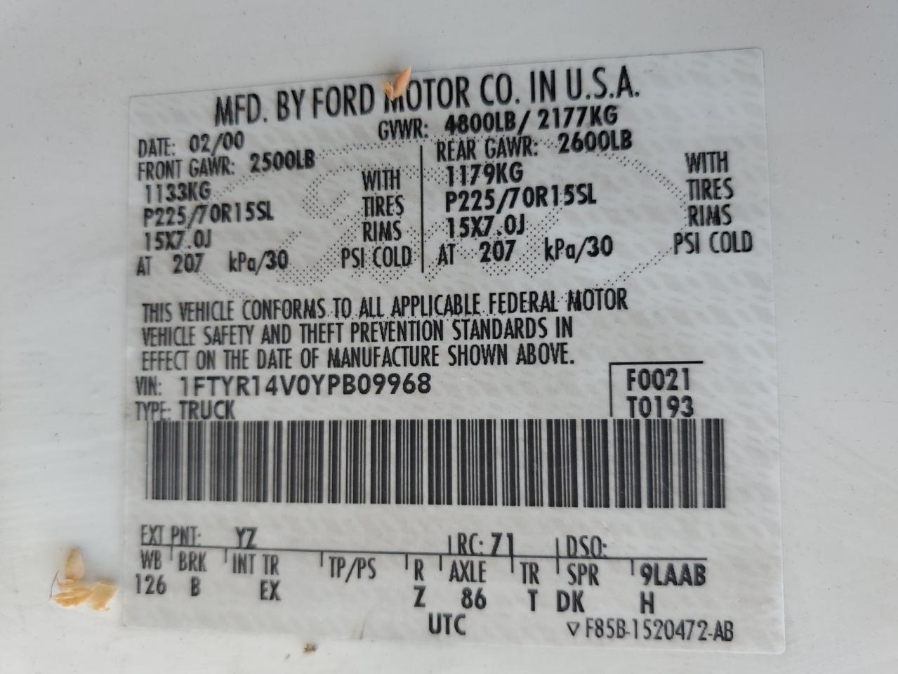 1FTYR14V0YPB09968 2000 Ford Ranger Super Cab