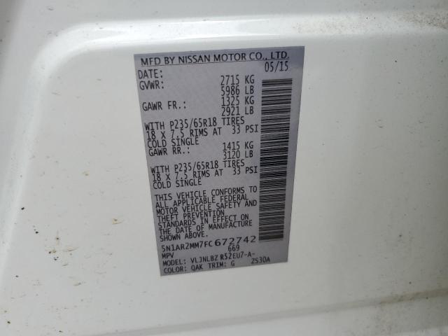 2015 Nissan Pathfinder S VIN: 5N1AR2MM7FC672742 Lot: 61060154