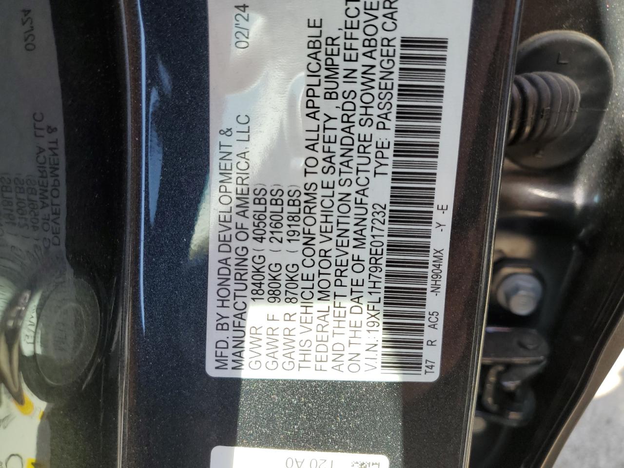 19XFL1H79RE017232 2024 Honda Civic Exl 19XFL1H79RE017232 2024 Honda Civic Exl