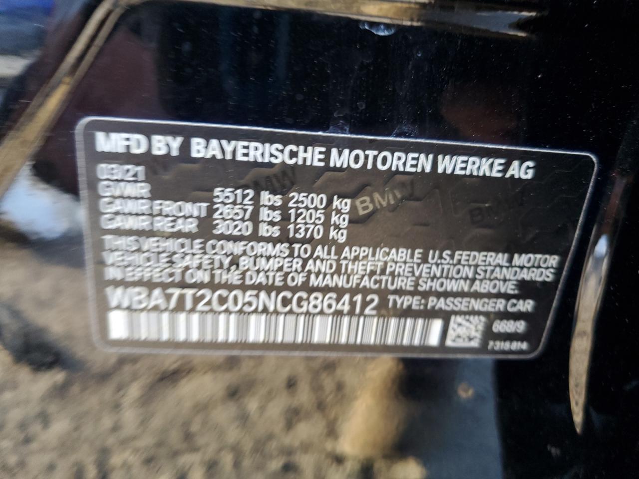 WBA7T2C05NCG86412 2022 BMW 740 I