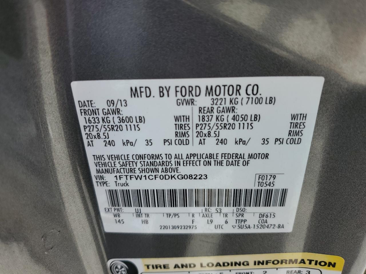 1FTFW1CF0DKG08223 2013 Ford F150 Supercrew