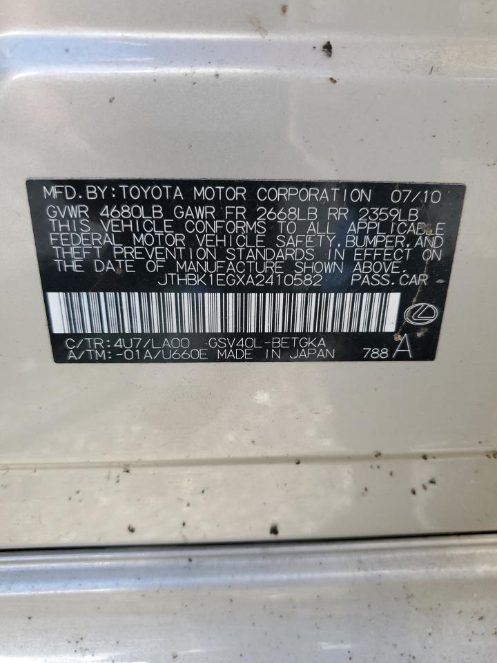 JTHBK1EGXA2410582 2010 Lexus Es 350