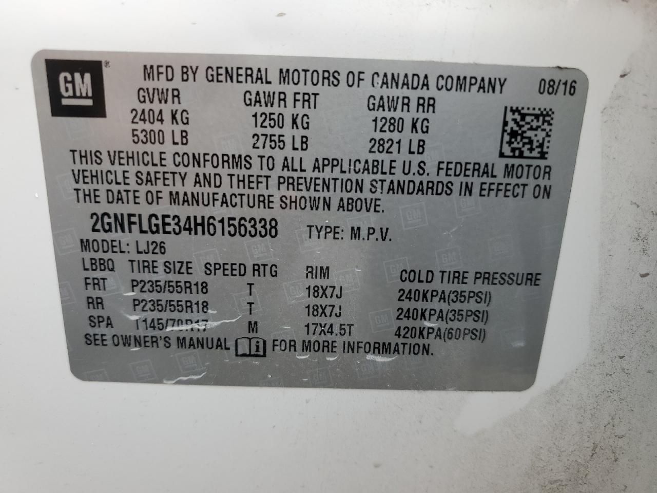 2GNFLGE34H6156338 2017 Chevrolet Equinox Premier