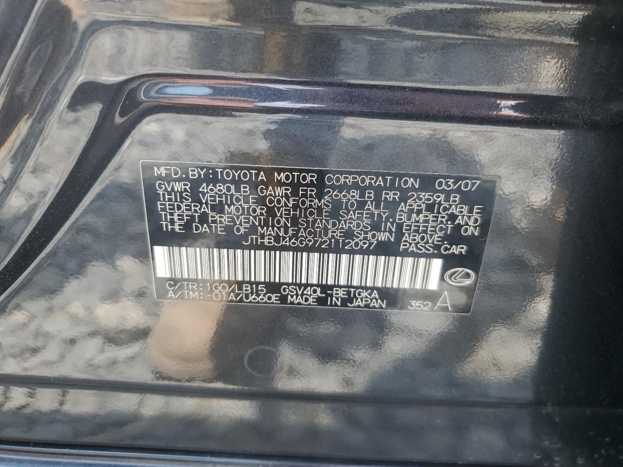 JTHBJ46G972112097 2007 Lexus Es 350