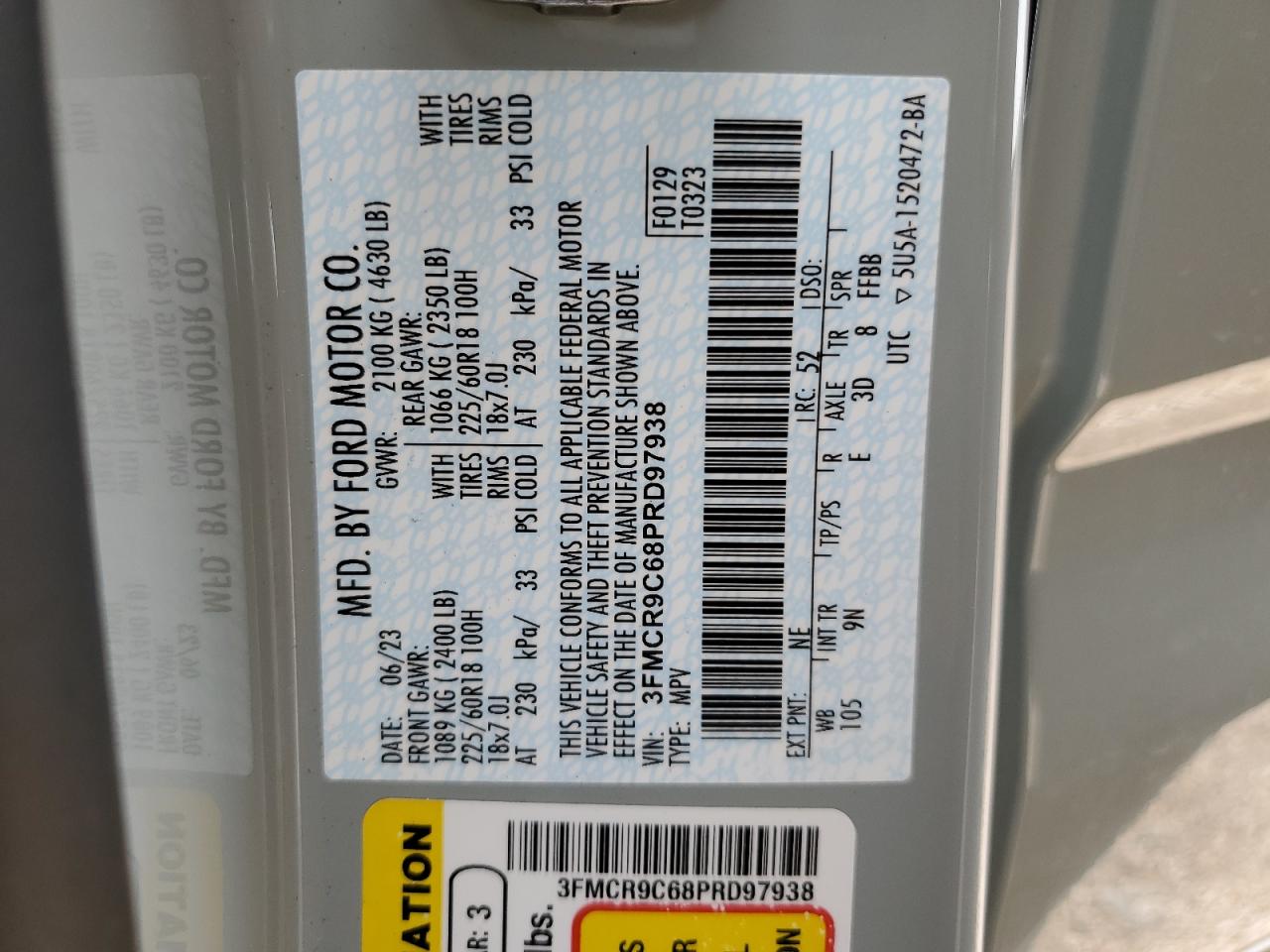 3FMCR9C68PRD97938 2023 Ford Bronco Sport Outer Banks