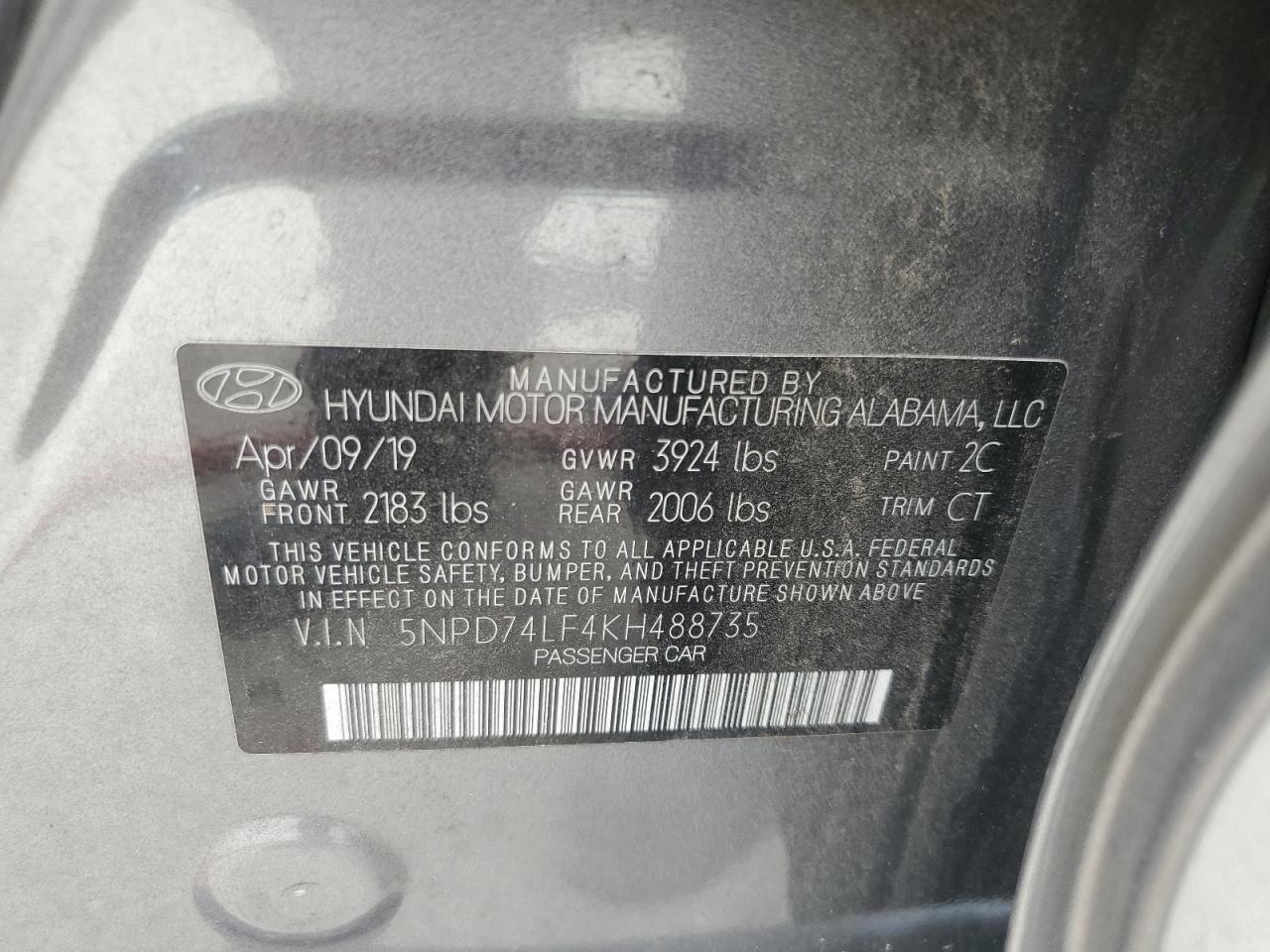 5NPD74LF4KH488735 2019 Hyundai Elantra Se