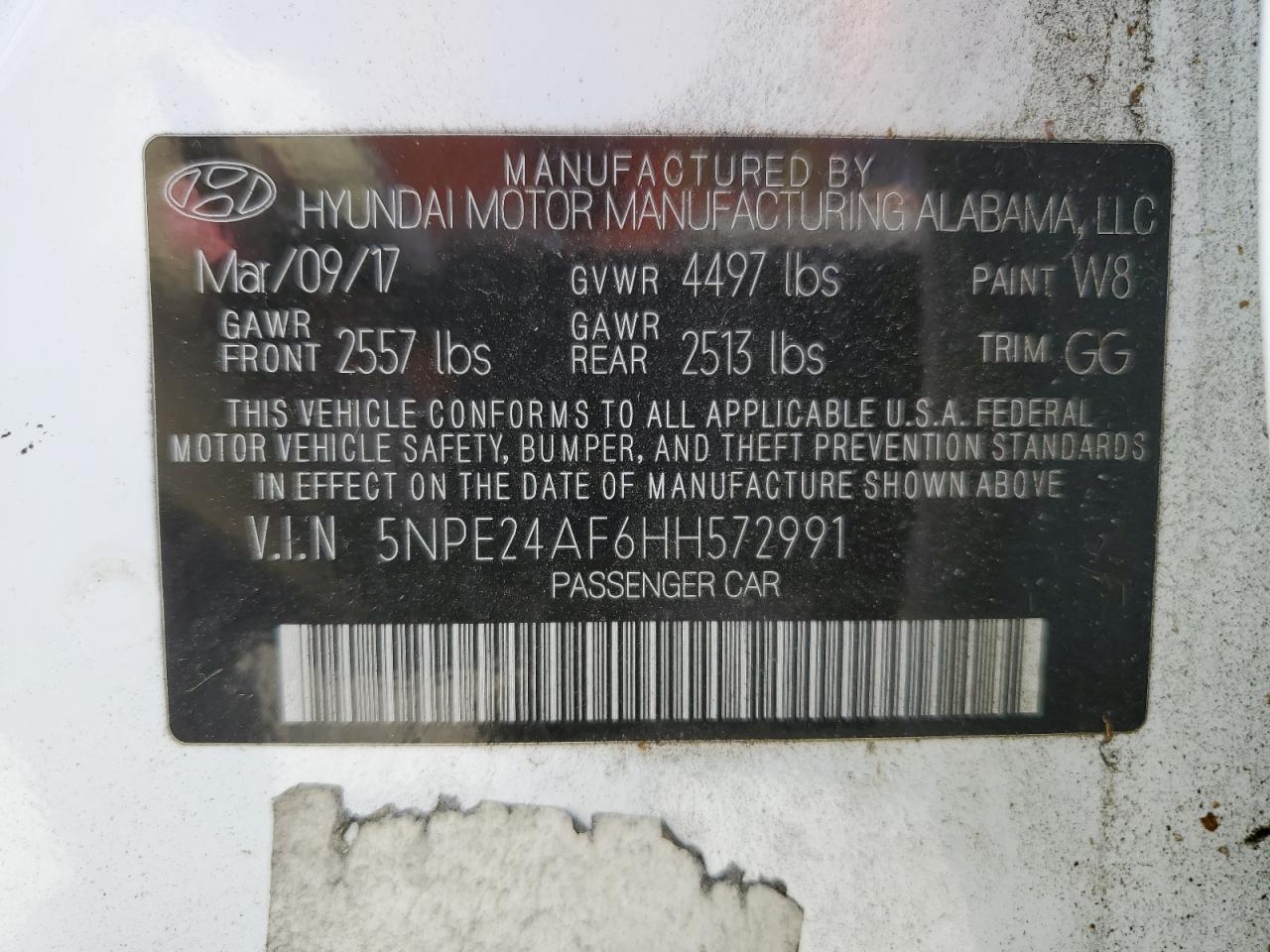 5NPE24AF6HH572991 2017 Hyundai Sonata Se