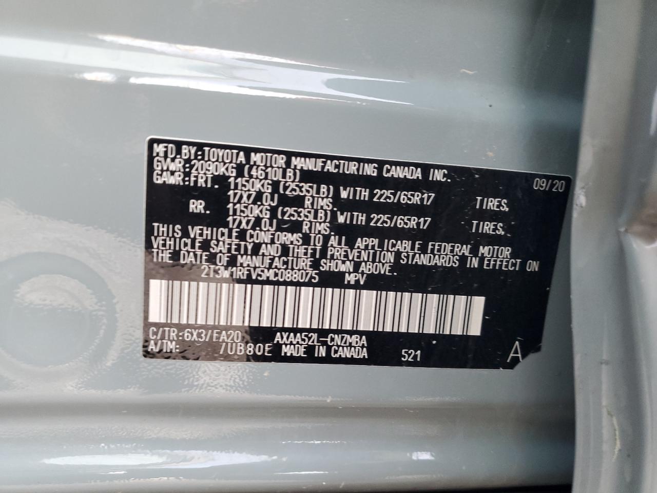 2T3W1RFV5MC088075 2021 Toyota Rav4 Xle