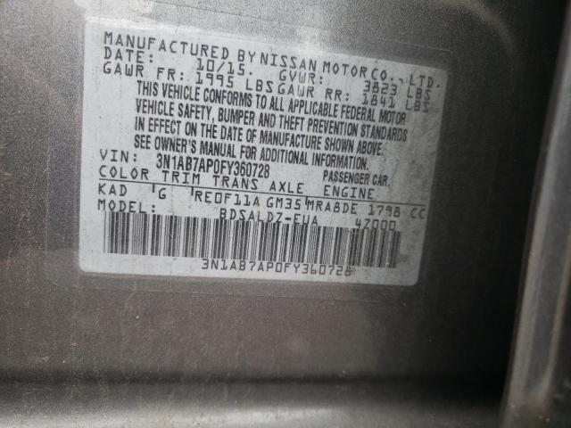 2015 Nissan Sentra S VIN: 3N1AB7AP0FY360728 Lot: 60224114