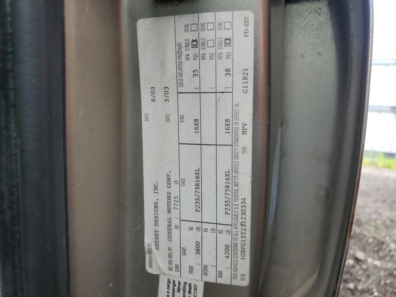 1GBFG15T231230334 2003 Chevrolet Express G1500