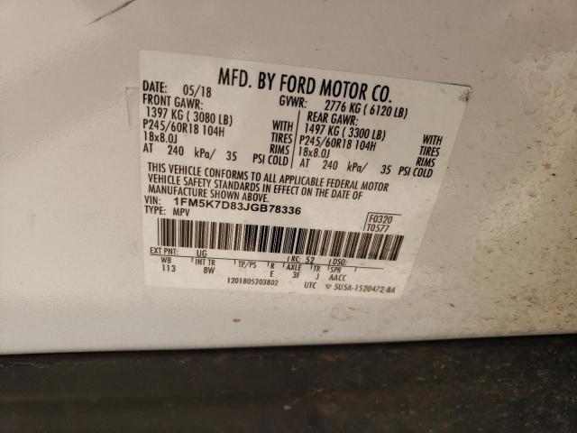 2018 Ford Explorer Xlt VIN: 1FM5K7D83JGB78336 Lot: 60519194