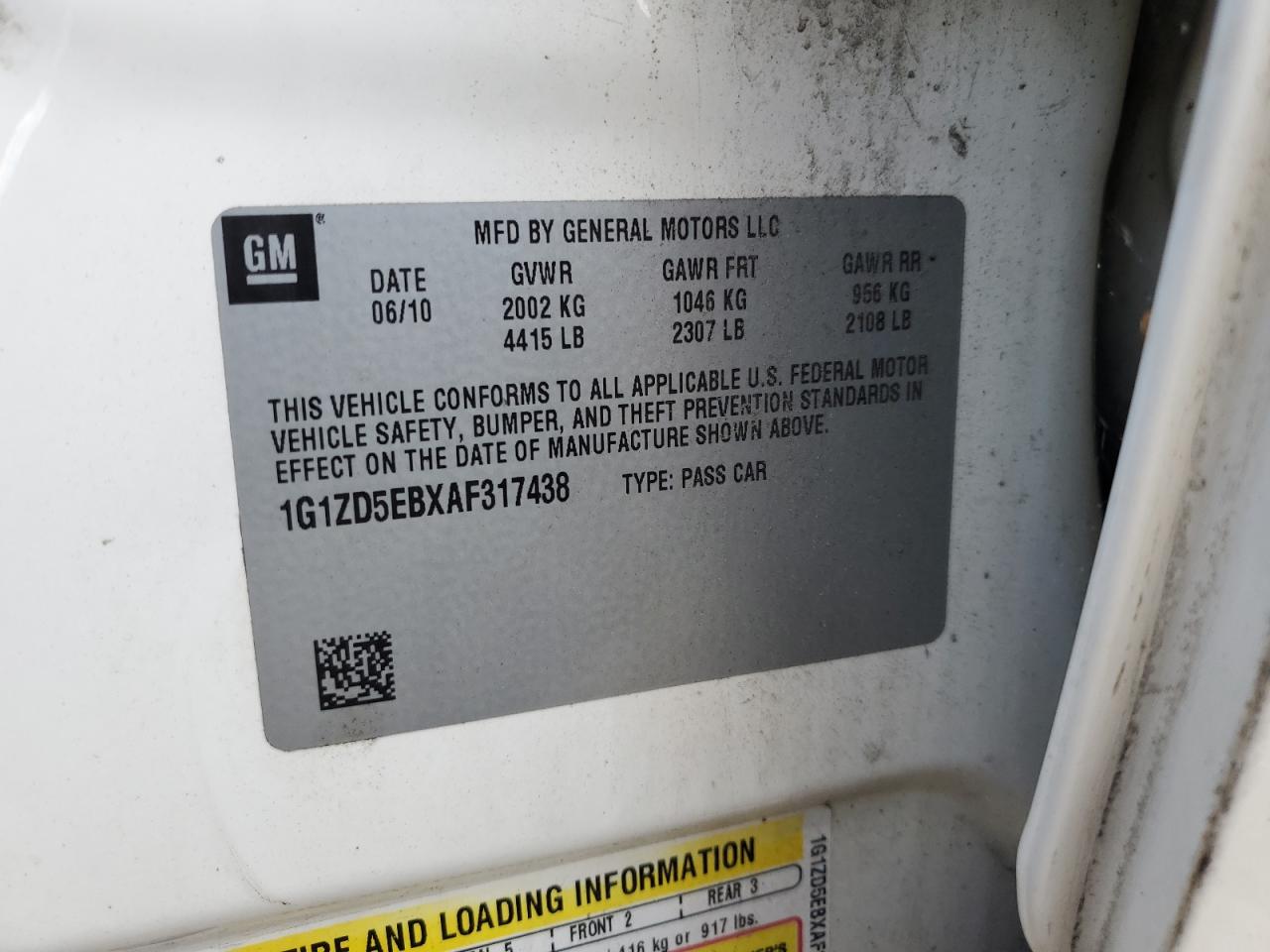 1G1ZD5EBXAF317438 2010 Chevrolet Malibu 2Lt