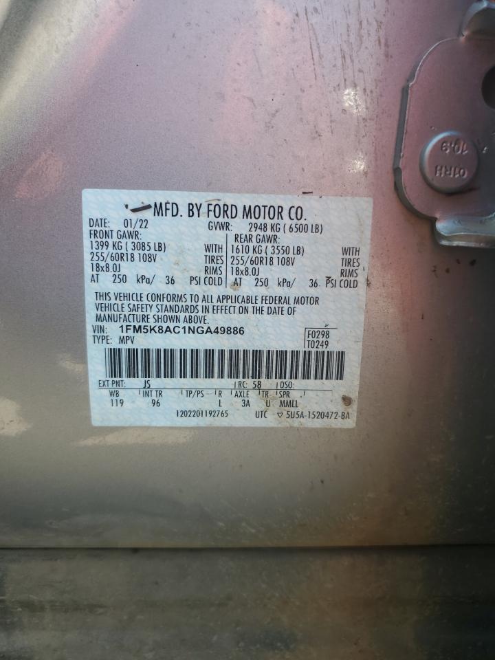 1FM5K8AC1NGA49886 2022 Ford Explorer Police Interceptor