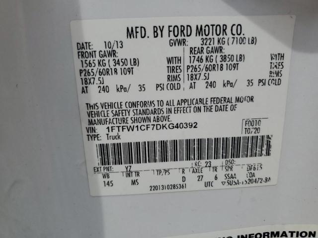 2013 Ford F150 Supercrew VIN: 1FTFW1CF7DKG40392 Lot: 63215684