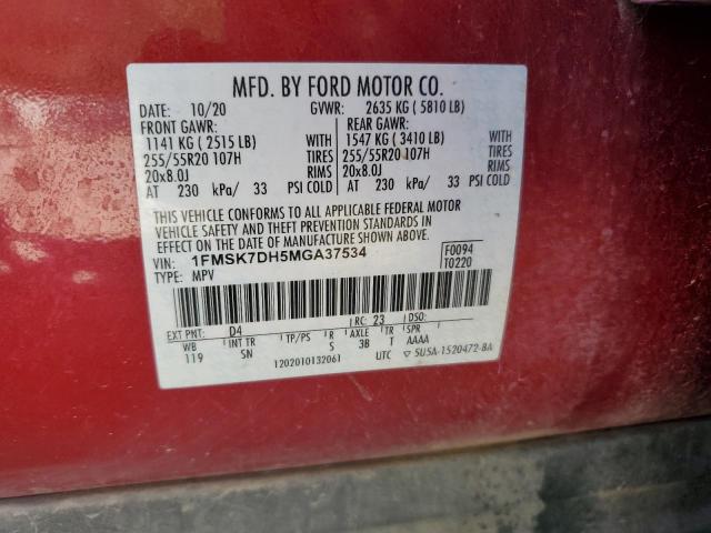 2021 Ford Explorer Xlt VIN: 1FMSK7DH5MGA37534 Lot: 61697324