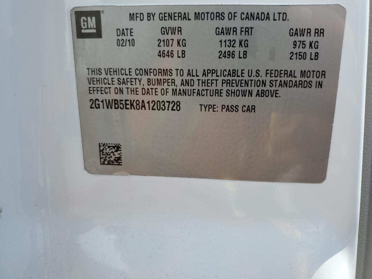 2G1WB5EK8A1203728 2010 Chevrolet Impala Lt