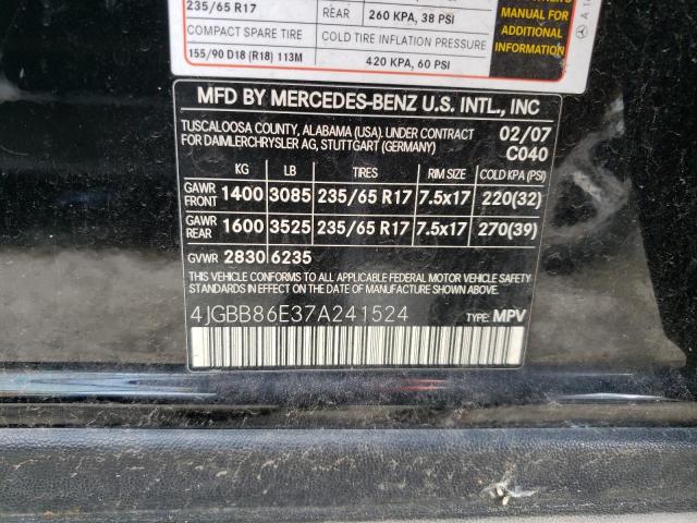 2007 Mercedes-Benz Ml 350 VIN: 4JGBB86E37A241524 Lot: 61343004