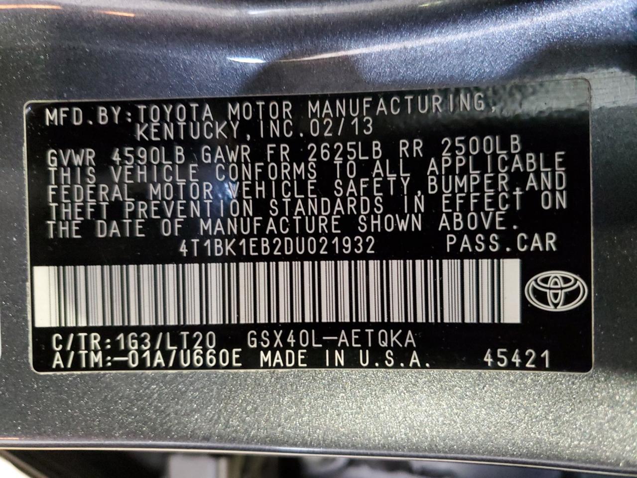 4T1BK1EB2DU021932 2013 Toyota Avalon Base