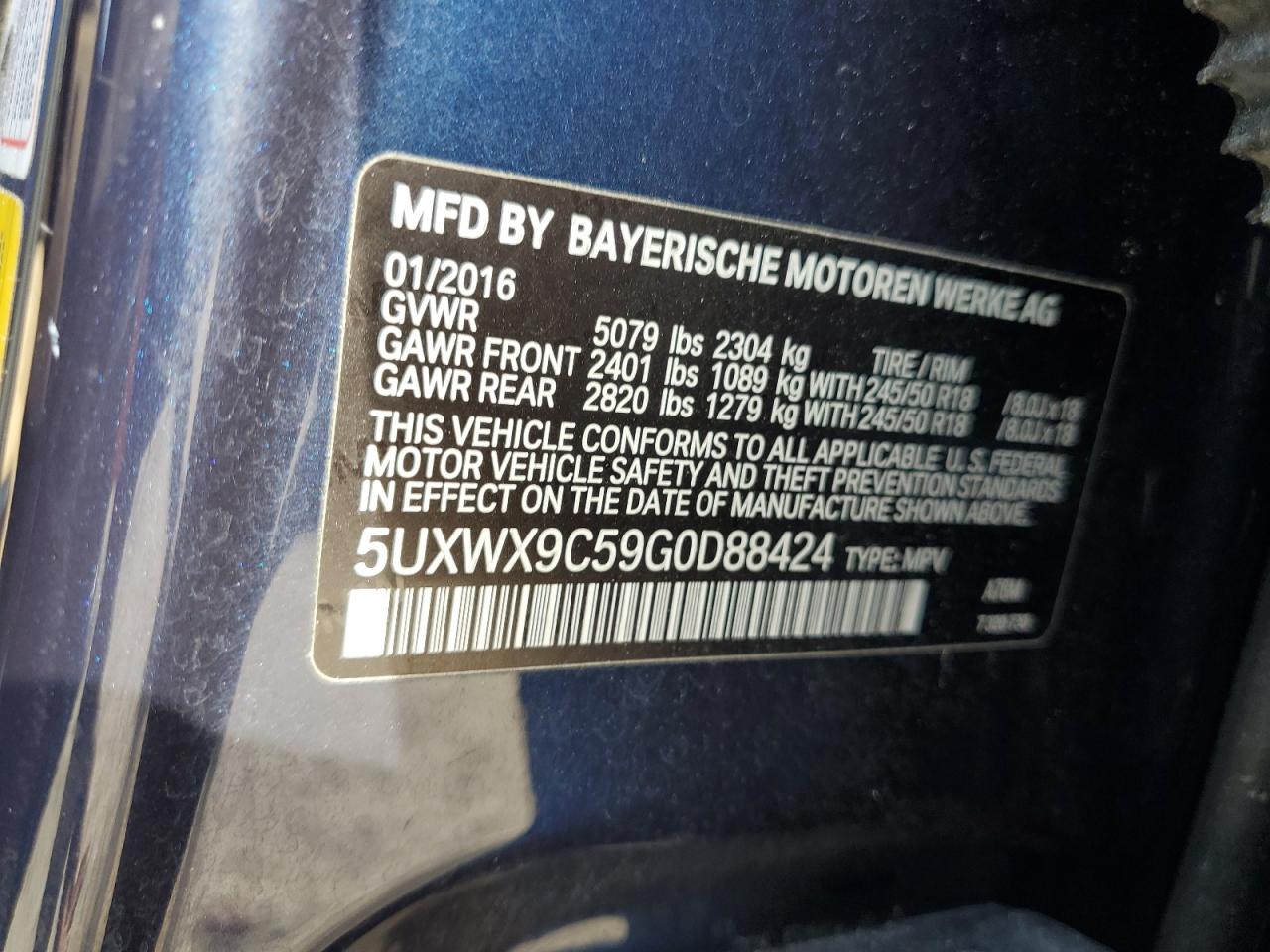 5UXWX9C59G0D88424 2016 BMW X3 xDrive28I