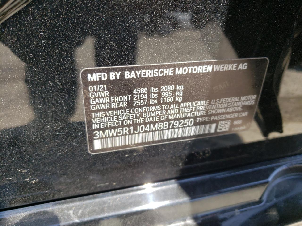 3MW5R1J04M8B79250 2021 BMW 330I