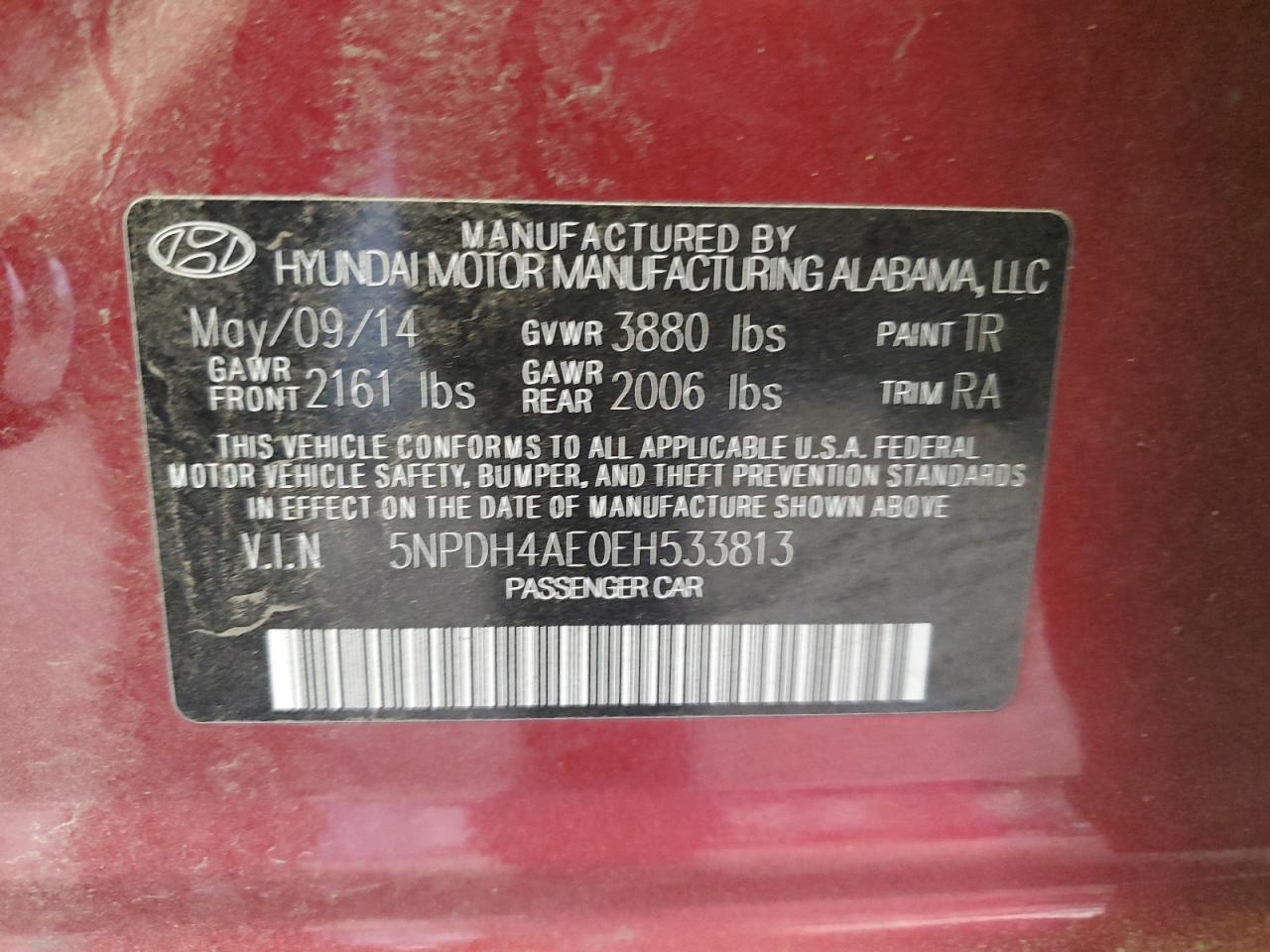 5NPDH4AE0EH533813 2014 Hyundai Elantra Se