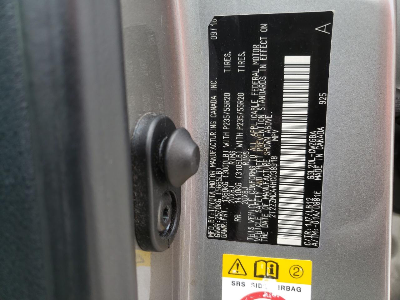 2T2ZZMCA4HC038918 2017 Lexus Rx 350 Base