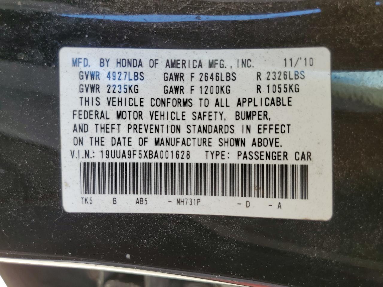 19UUA9F5XBA001628 2011 Acura Tl