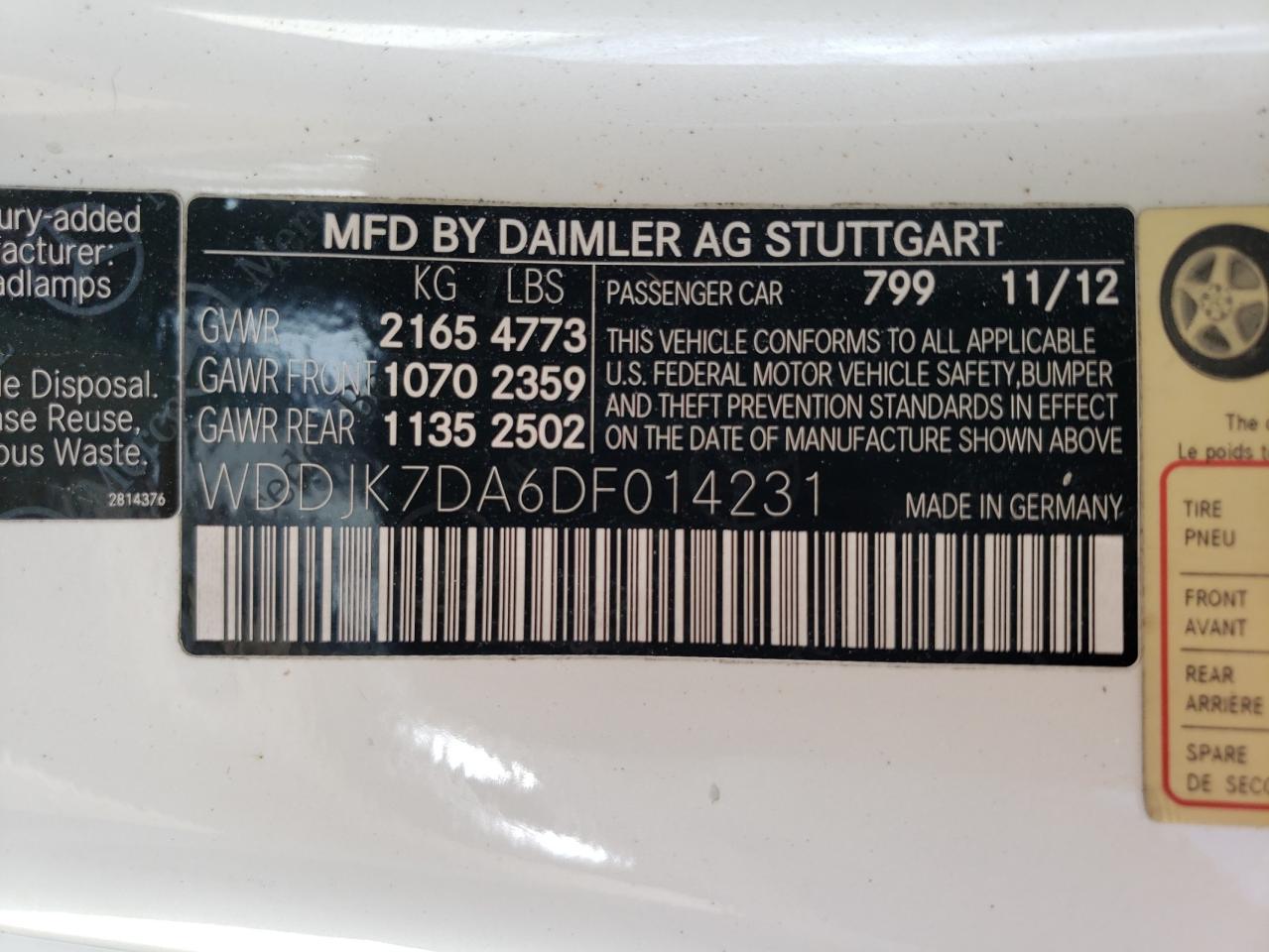 WDDJK7DA6DF014231 2013 Mercedes-Benz Sl 550