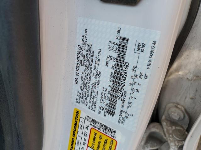 2019 Ford Fusion Se VIN: 3FA6P0HD1KR281683 Lot: 62267894