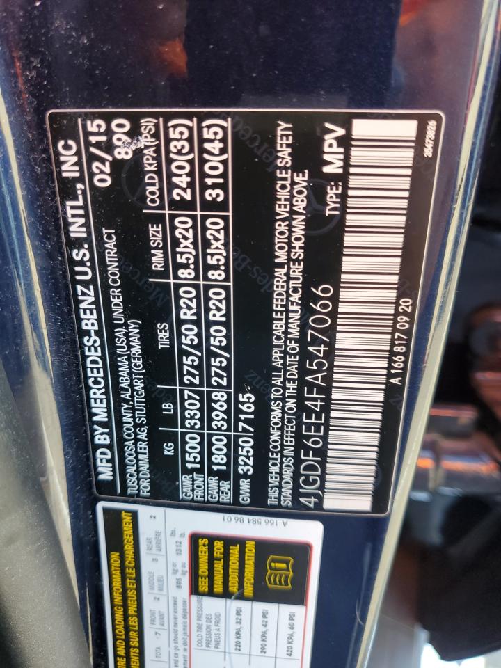 4JGDF6EE4FA547066 2015 Mercedes-Benz Gl 450 4Matic