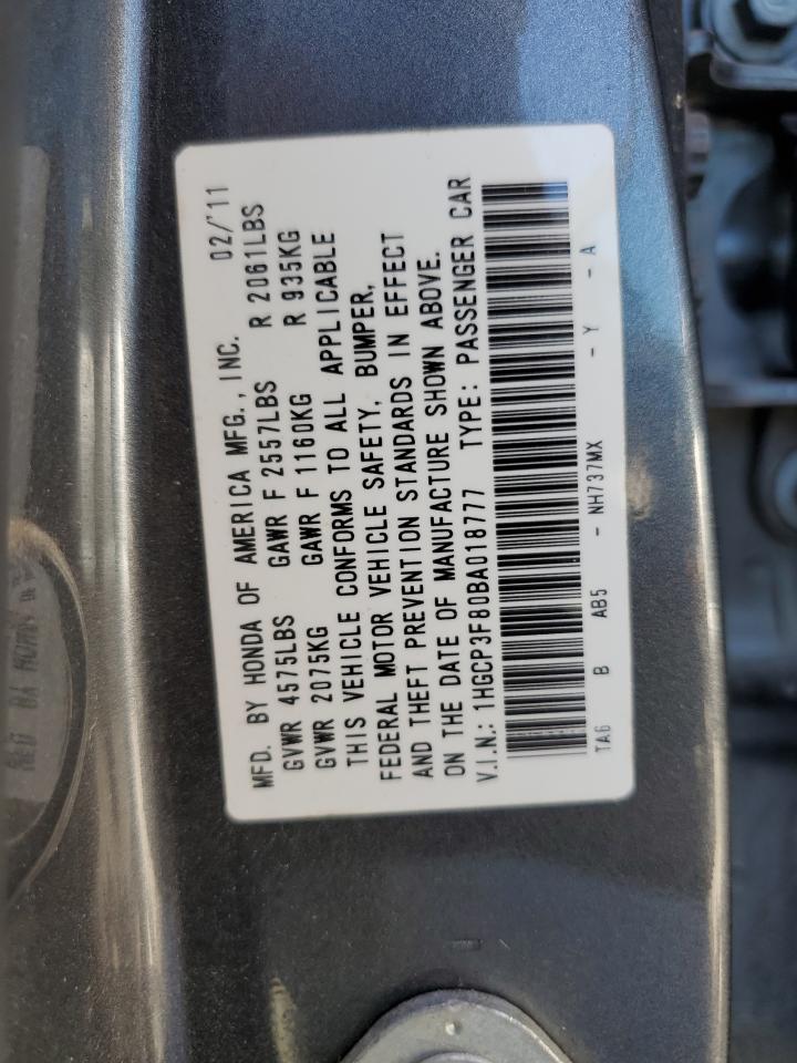 1HGCP3F80BA018777 2011 Honda Accord Exl