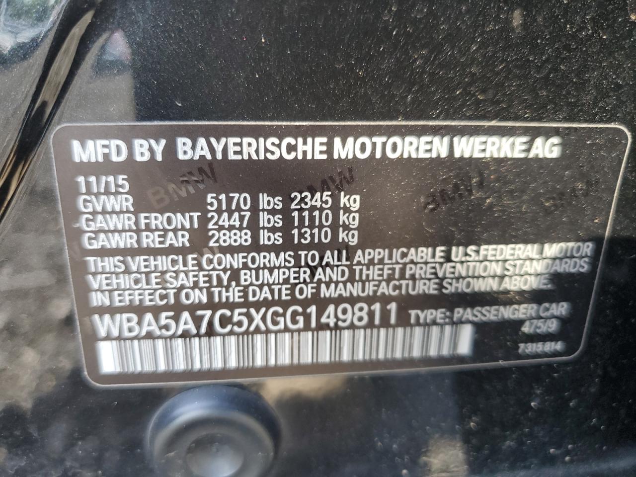 WBA5A7C5XGG149811 2016 BMW 528 Xi