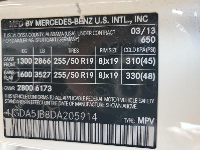 2013 Mercedes-Benz Ml 350 VIN: 4JGDA5JB8DA205914 Lot: 62326954