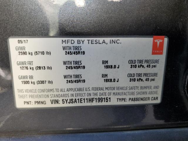 2017 Tesla Model S VIN: 5YJSA1E11HF199151 Lot: 61450114