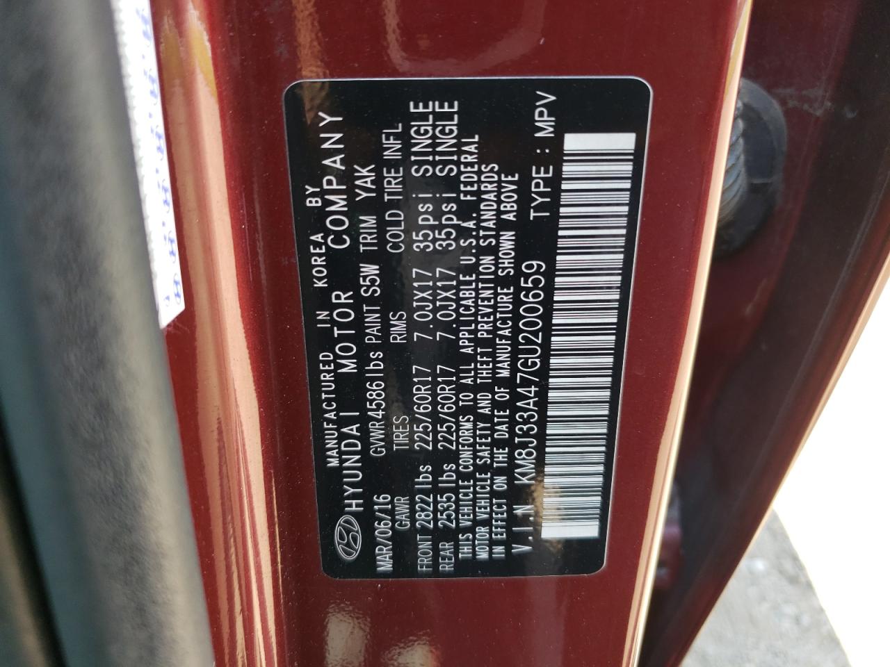 KM8J33A47GU200659 2016 Hyundai Tucson Limited